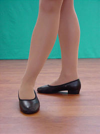 Black leather character low heel